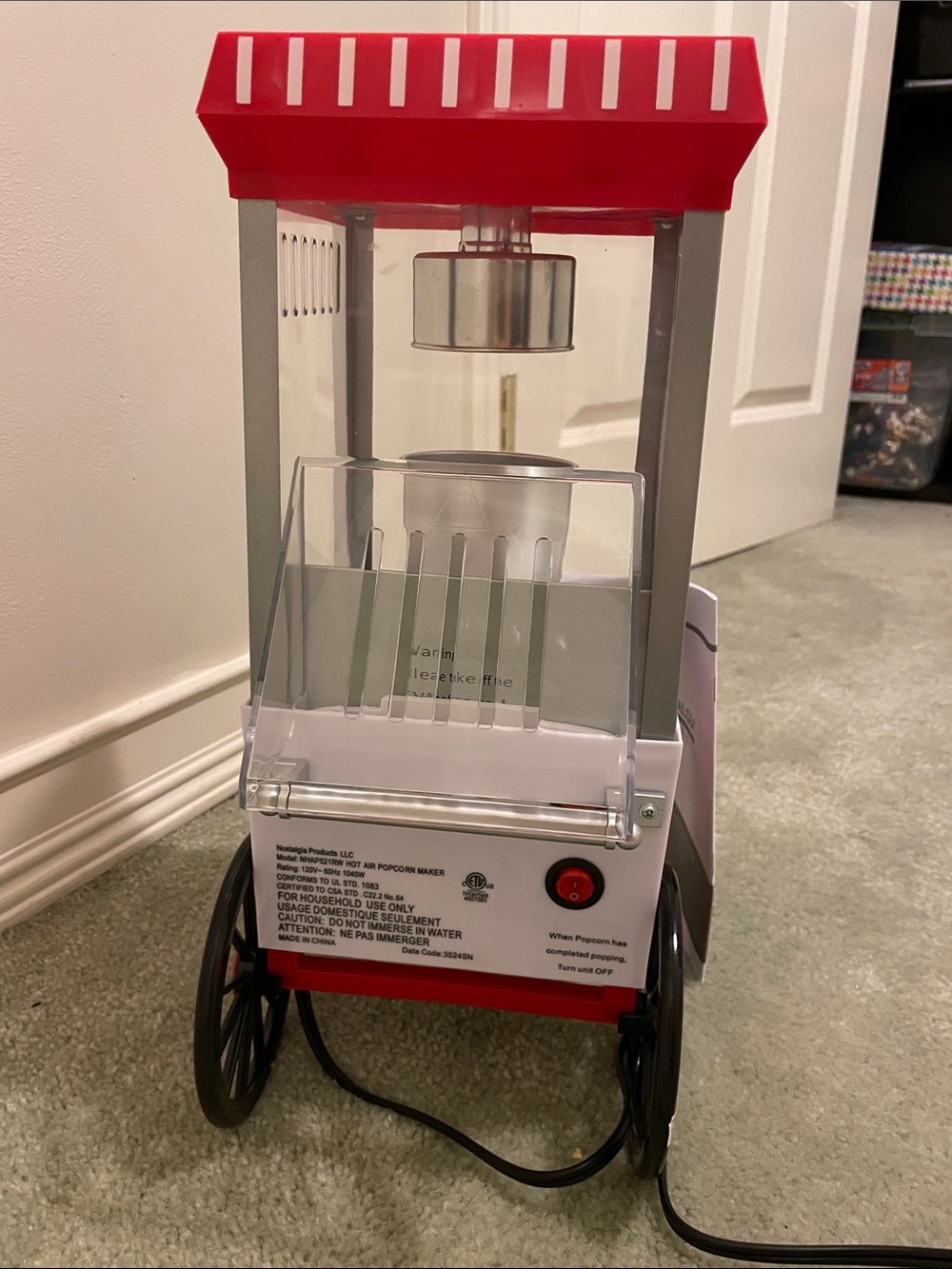 Nostalgia-Style Red & Silver Popcorn Machine - Picture 2 of 4